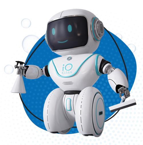 iO CLEAN robot mascot for household cleaning products